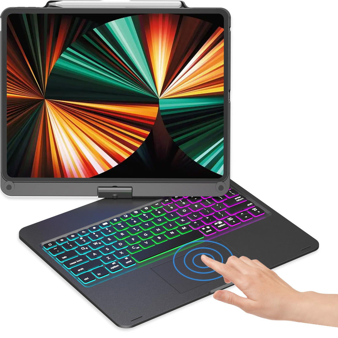iPad Pro 12.9 inch Case with Keyboard, Rainbow Backlits, Pencil Holder, 360° Rotatable, Keyboard for iPad Pro 12.9 inch 6th/5th/4th/3rd Generation - Black