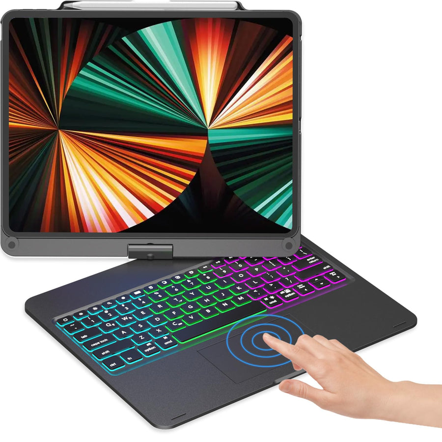 iPad Pro 12.9 inch Case with Keyboard, Rainbow Backlits, Pencil Holder, 360° Rotatable, Keyboard for iPad Pro 12.9 inch 6th/5th/4th/3rd Generation - Black
