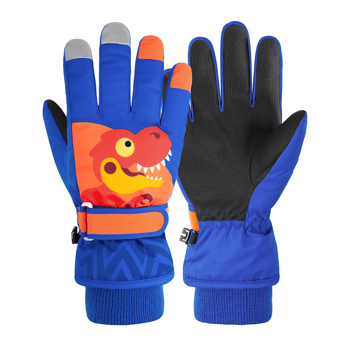 Kids Waterproof Winter Gloves Warm Snow Gloves Boys Girls Ski Gloves Toddler Mittens Windproof Royal Blue Dinosaur S