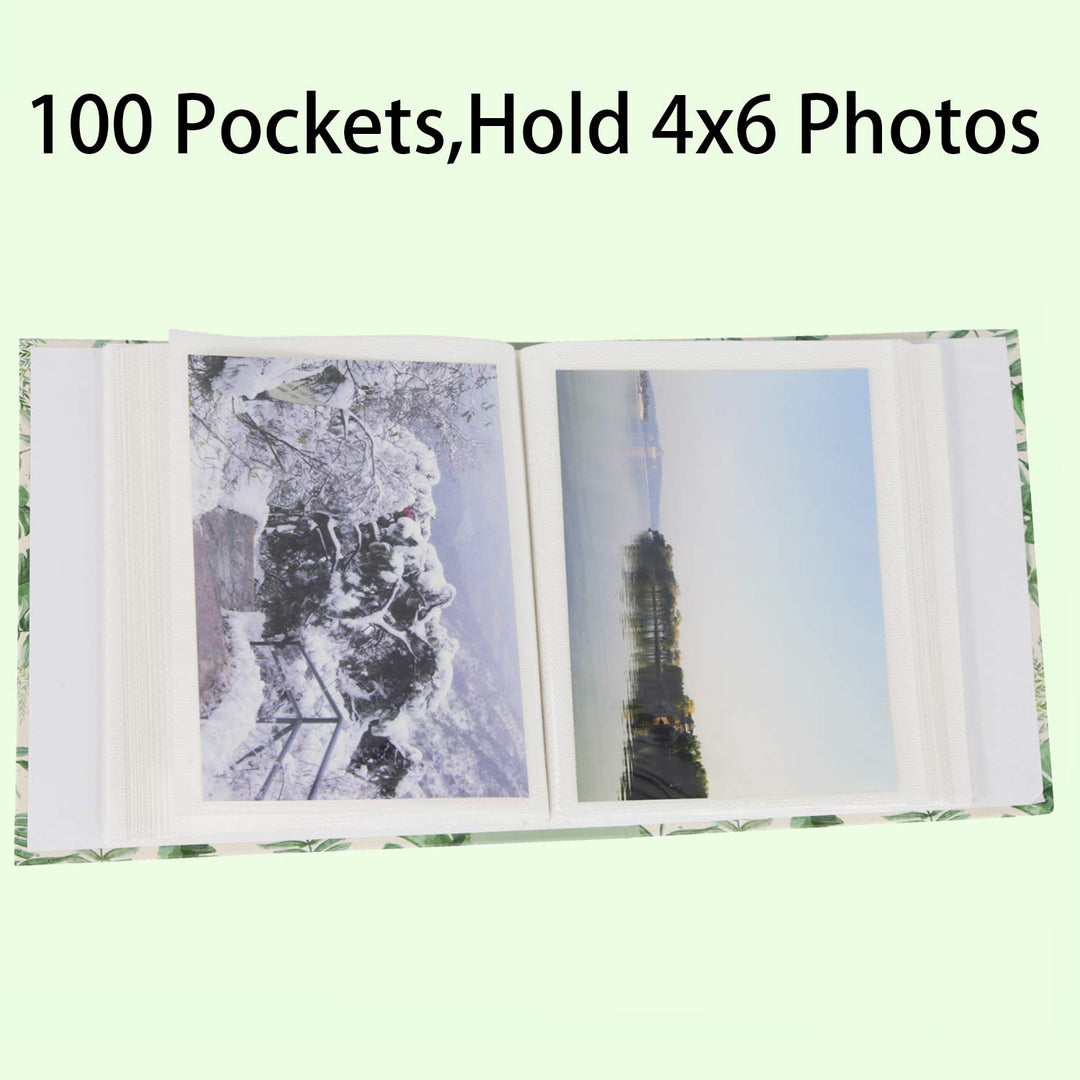 Photo Album 4x6 inch,100 Pockets Picture,Green Leaves Natural Style Tree,Green