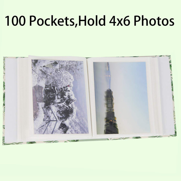 Photo Album 4x6 inch,100 Pockets Picture,Green Leaves Natural Style Tree,Green