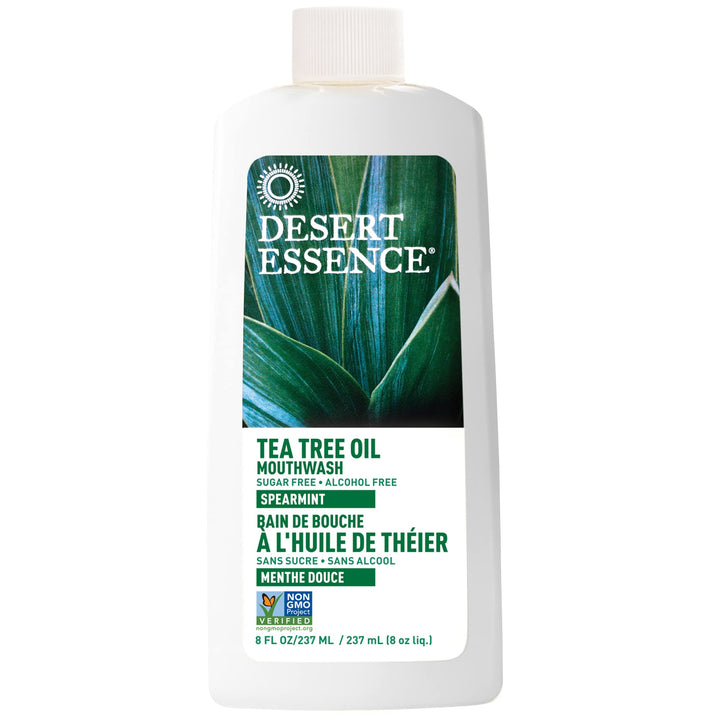 Tea Tree Oil Mouthwash with Essential Spearmint Oil &amp; Aloe - Deep Cleansing, Invigorating Fresh Breath - Fights Cavities &amp; Buildup - Vegan, Non-GMO, SLS-Free, Gluten-Free - 8oz