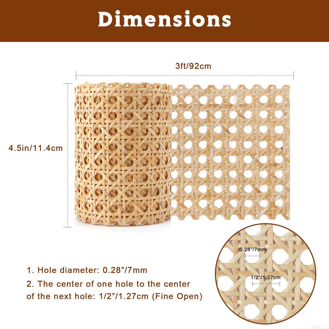 Pllieay 4.5” Width Natural Rattan Cane Webbing Roll, Pre-Woven Wicker Cane Webbing Net 1/2 Fine Open Mesh Cane for Furniture Decor, Caning DIY Projects (3 Feet Roll)