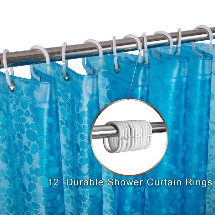 Waterproof Shower Curtain Liner 8G EVA Thick Curtain with Heavy Duty 3 Bottom Magnets for Shower Stall, Bathtubs, 3D Pebble Pattern, 72 x 72,12 Hooks