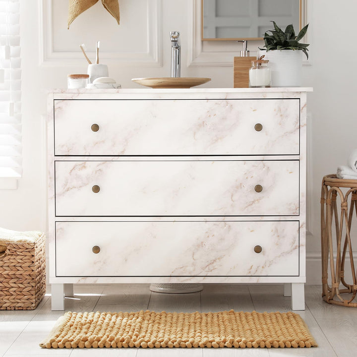 Marble Contact Paper 17.5×78.7, Peel and Stick Countertops Wallpaper Waterproof Self Adhesive Wall Paper Roll for Cabinets Drawers Kitchen Old Furniture, Modern Matte White/Gold
