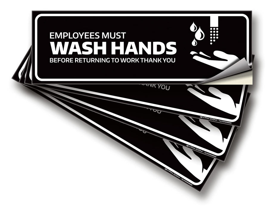 Employees Must Wash Hands Before Returning Signs Stickers – 2 Pack 9x3 Inch – Premium Self-Adhesive Vinyl, Laminated for Ultimate UV, Weather, Scratch, Water and Fade Resistance, Indoor & Outdoor