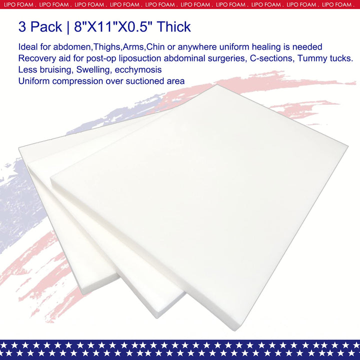 KUSMOO 3 Pack Lipo Foam Pads - Post Surgery Ab Board Liposuction Surgery Flattening Abdominal Compression Lipo Foam Sheets 8 x 11