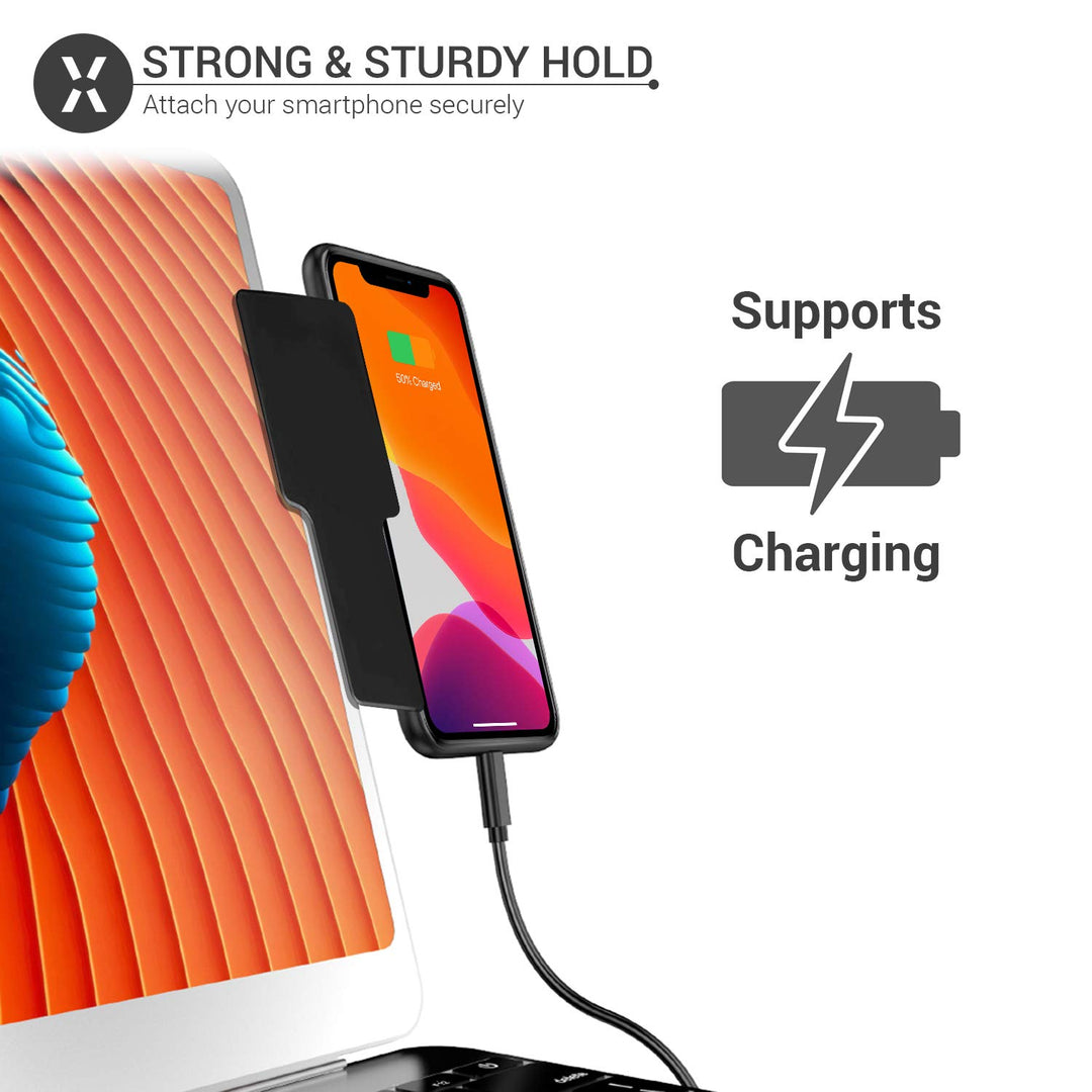 Laptop Side Mount Clip for iPhone, iPad, MacBook, Tablet, Laptops &amp; Smartphones - Increase Productivity with an iPad to Laptop Mount, Dual Screen Laptop Phone Holder - Heavy Duty - Black