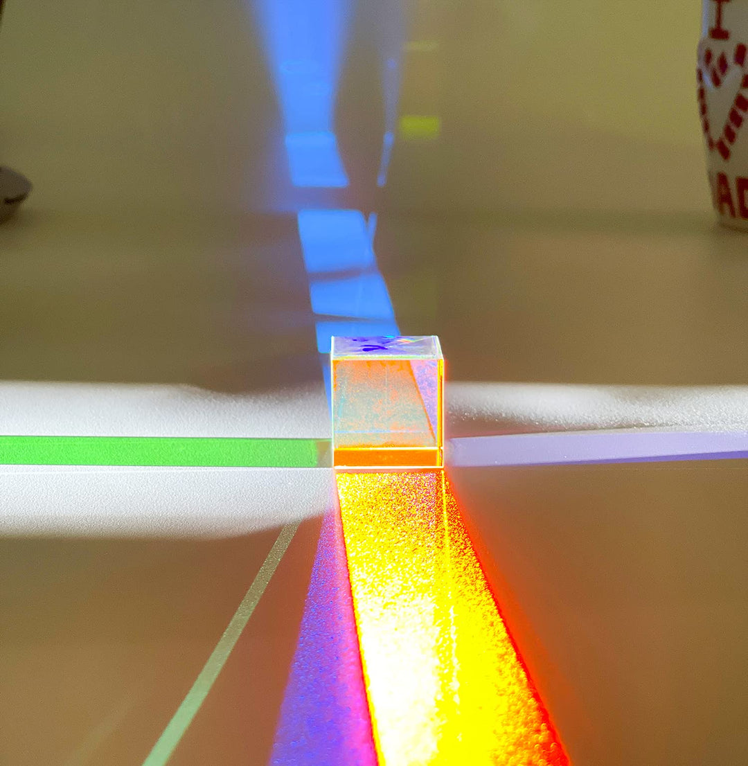 Trichroic Prism X-Cube RGB Dispersion Prism dichroic Cube, 6-Sided Polishing and Clear for Teaching of Optics, Photo Effects, and Decoration