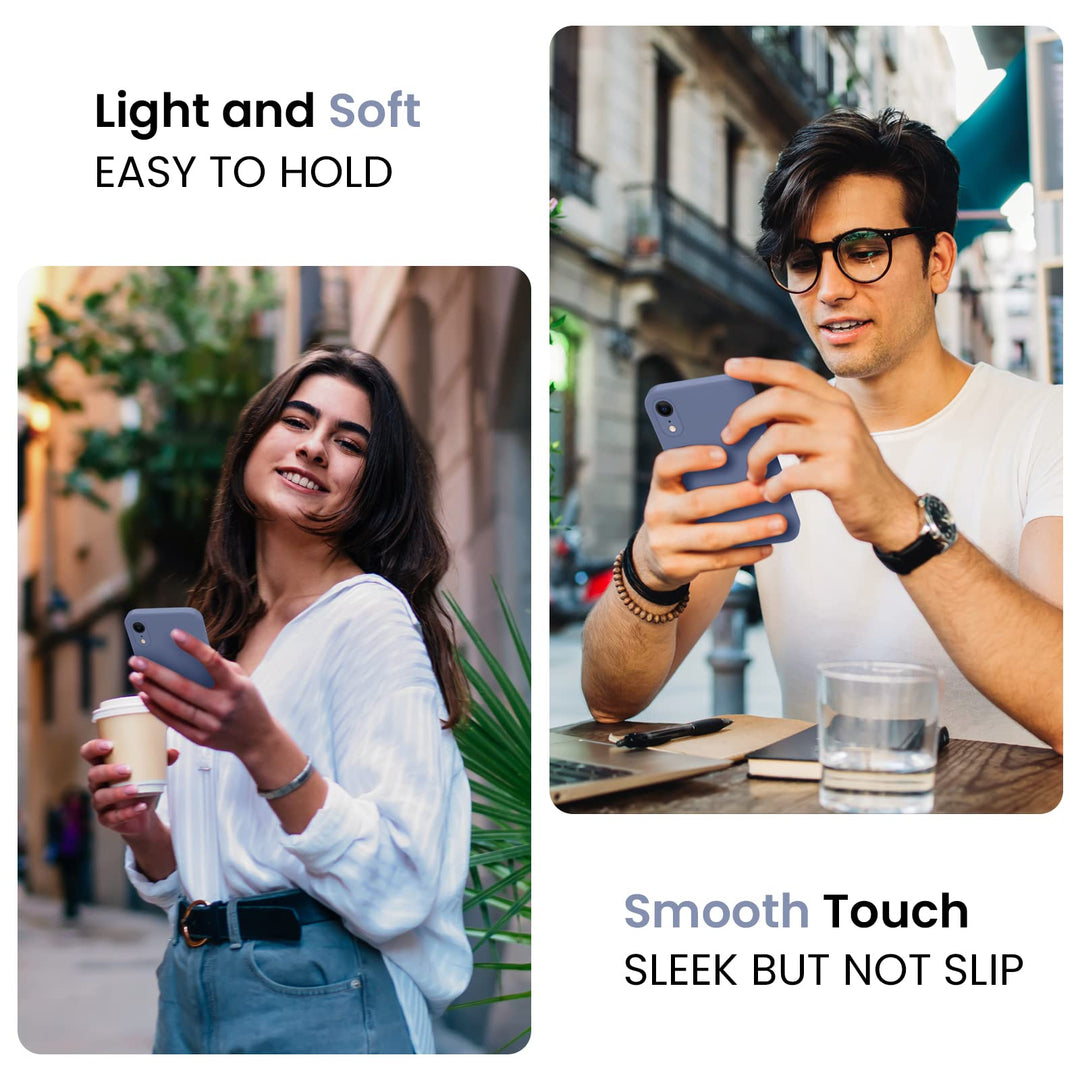 Designed for iPhone XR Case, Silicone Upgraded [Straight Edge] &amp; [Camera Protecion] Phone Case with Soft Anti-Scratch Microfiber Lining, 6.1 inch, Lavender Gray