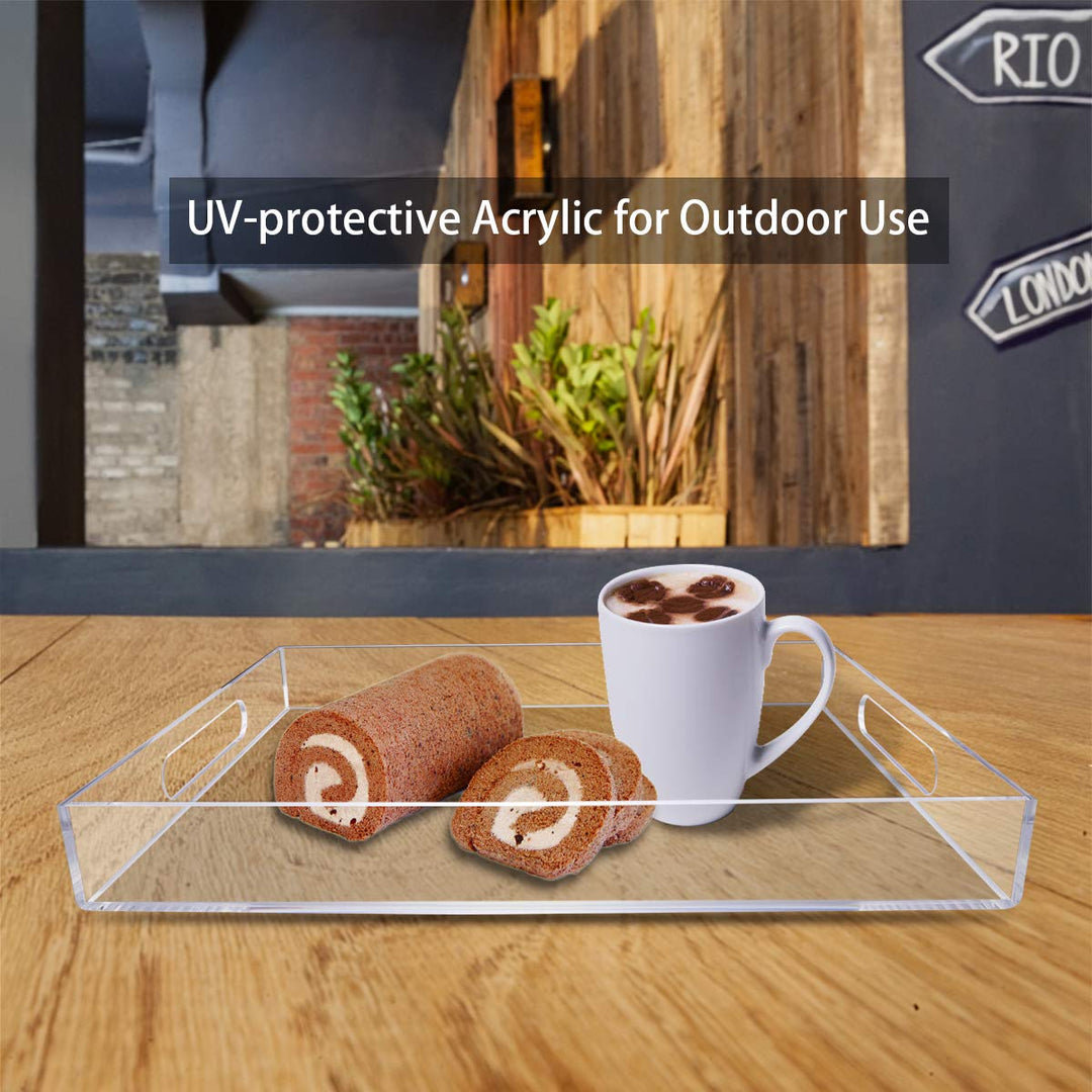 Acrylic Serving Tray 11x14 Inches -Spill Proof- Clear Decorative Tray Organiser for Ottoman Coffee Table Countertop with Handles