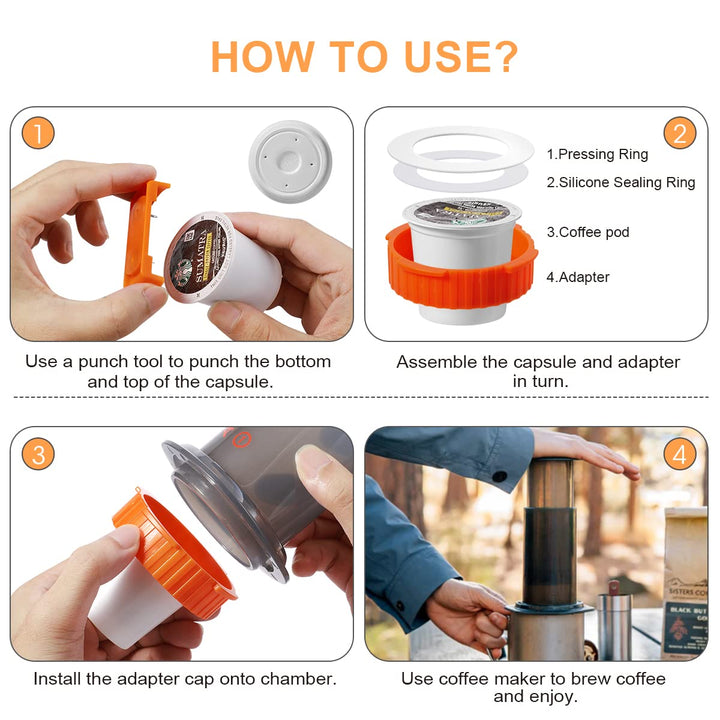Coffee Pod Adapter Compatible with Aeropress Coffee Maker, Make Outdoor Coffee K Cups Tea Pod Compatible with Aeropress Espresso Maker and Aeropress Go Travel Coffee Maker