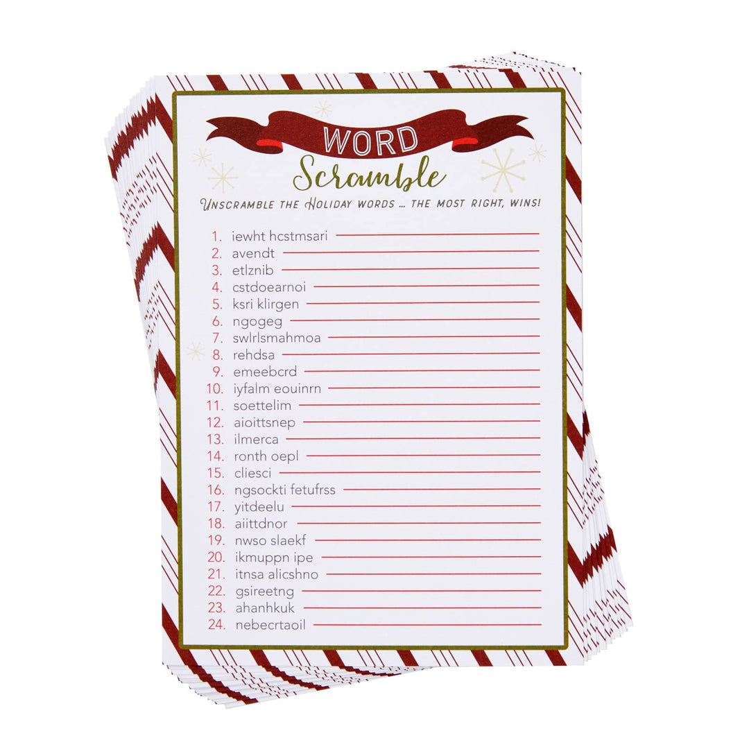 BLUE PANDA 50 Sheets Christmas Word Scramble Game, Holi