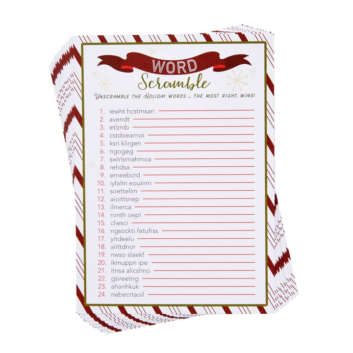 BLUE PANDA 50 Sheets Christmas Word Scramble Game, Holi