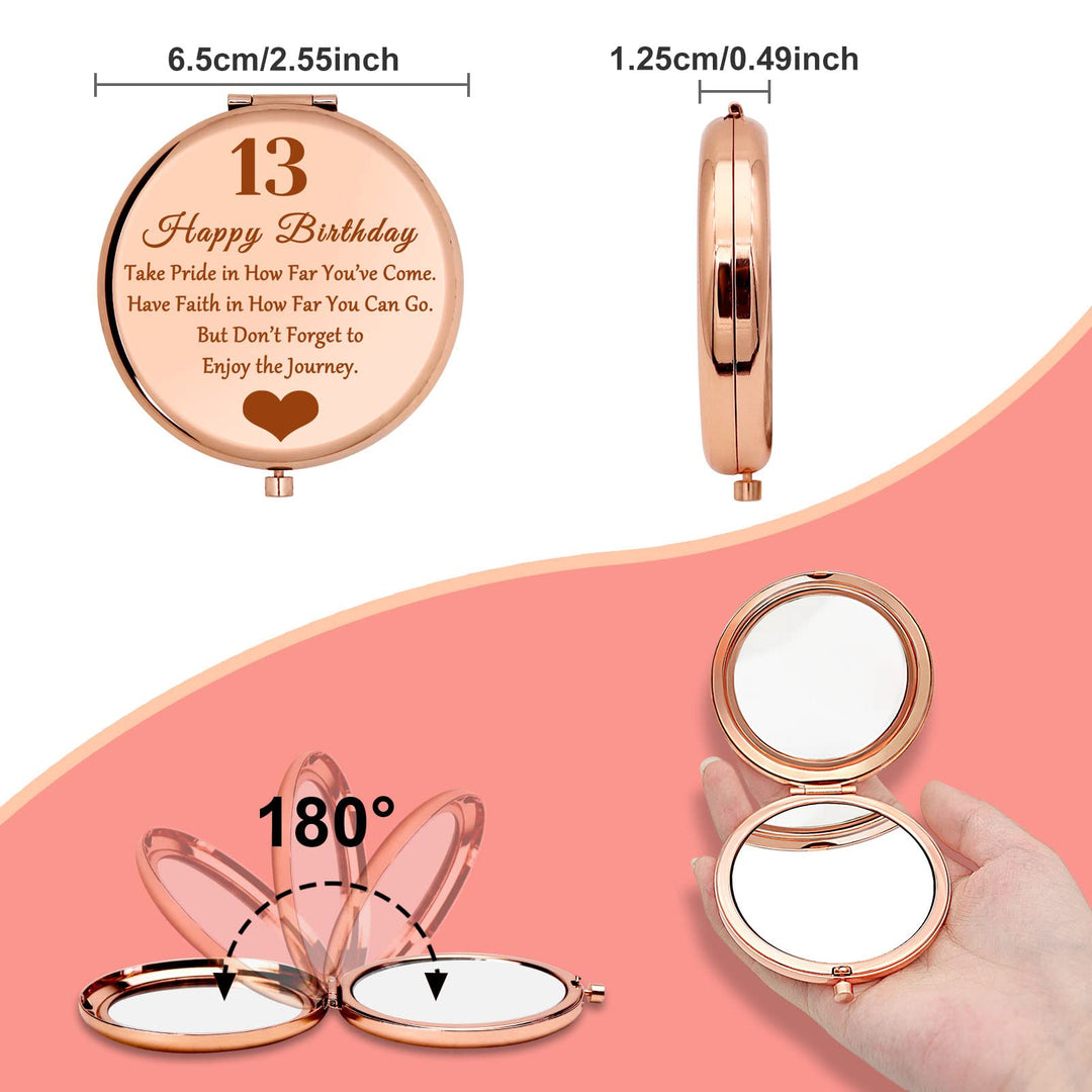 13 Year Old Birthday Gift For Girl Inspirational Gift Travel Makeup Mirror 13th Birthday Gift For Teen Daughter Niece Granddaughter Happy Birthday Gift For Sister Compact Mirror Daughter Gift From Mom