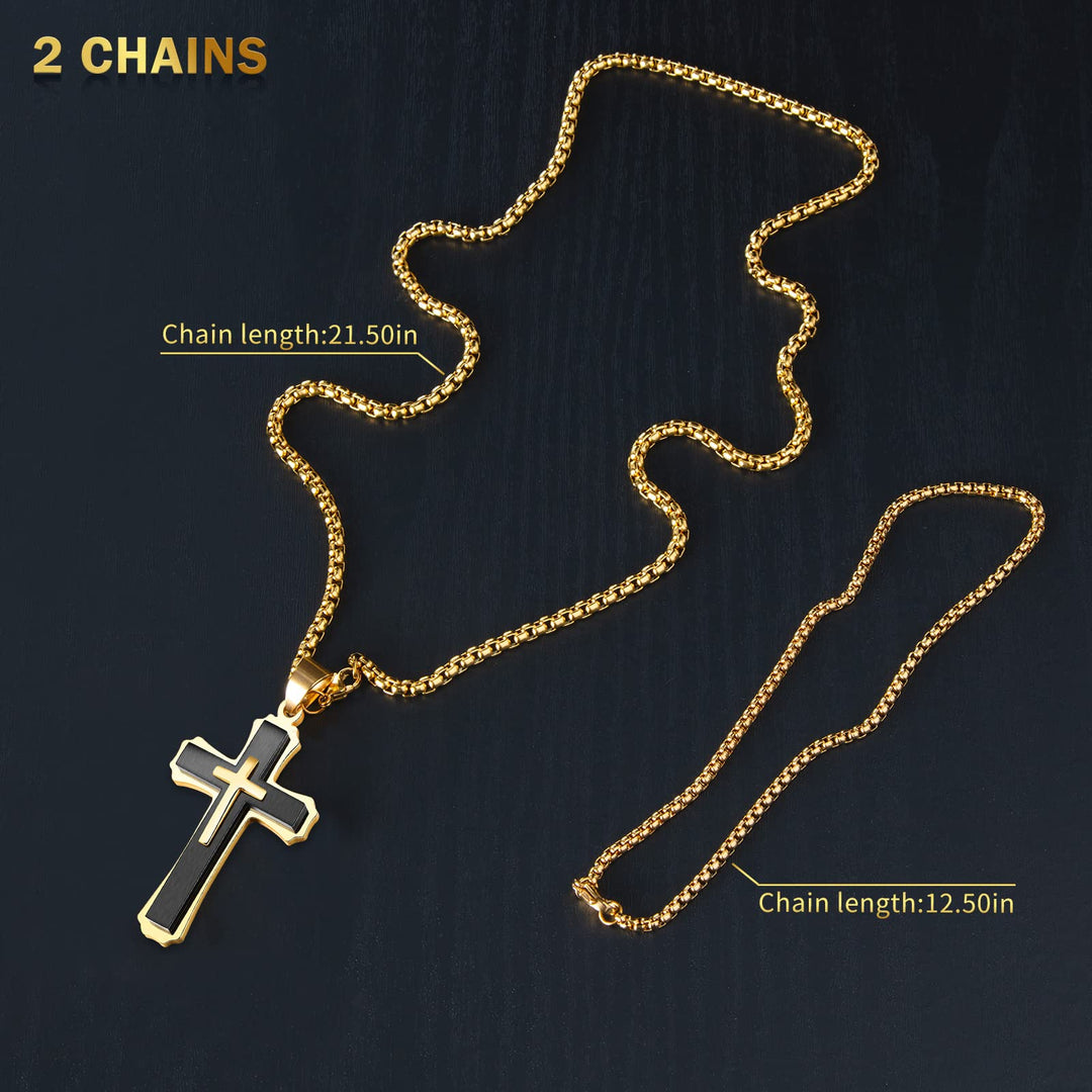 Cross for Car Rearview Mirror Hanging Pendant Accessories Cross Charm for Car Decor Christian Hanging Ornament Jesus Stainless Steel Cross Necklace for Men Women Religious Gift (Black)