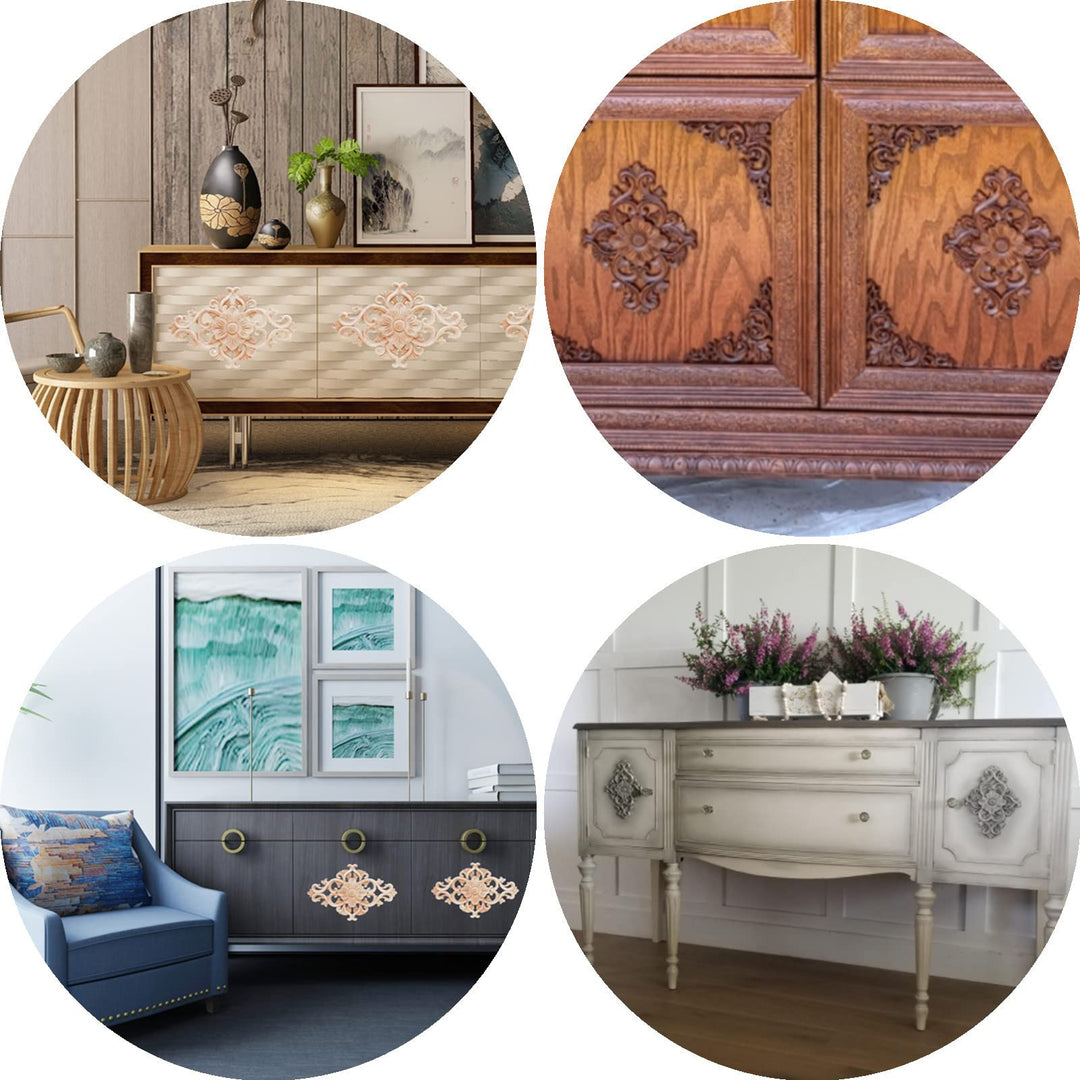 Hand Carved Wooden Carved Onlay Appliques Wood Carving Decal Unpainted Furniture Bed Door Cabinet Decor (21x15cm/8.27x5.91inch)