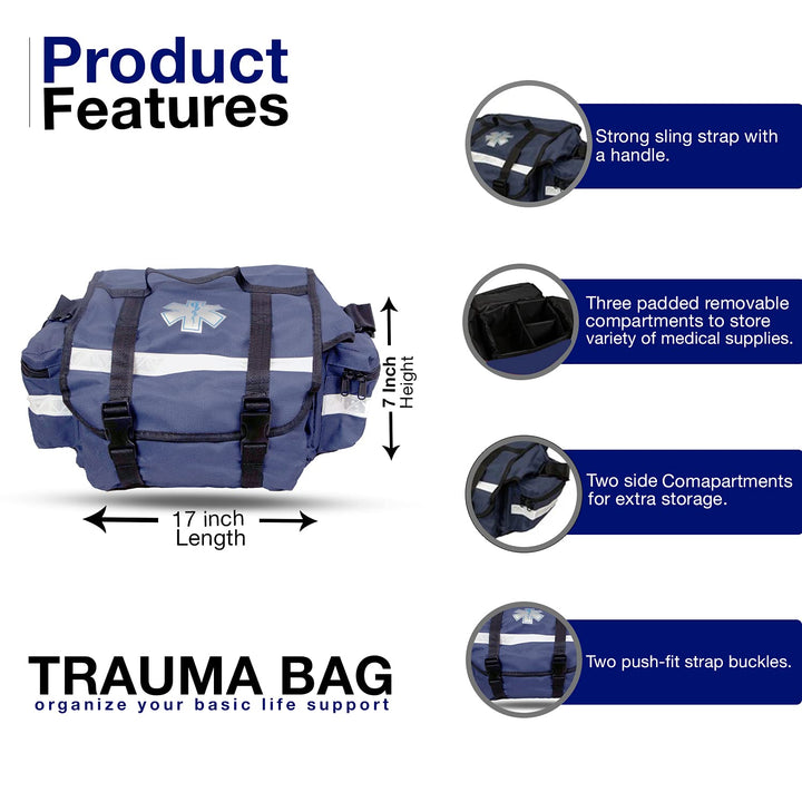 PrimaCare KB-RO74-B First Responder Bag for Trauma, 17 x 9 x 7, Blue