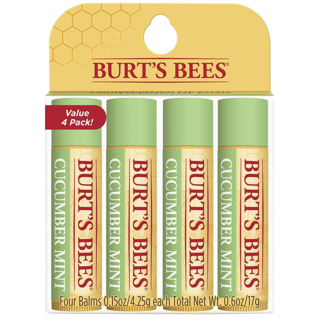Burt&#39;s Bees 100% Natural Moisturizing Lip Balm, Cucumber Mint with Beeswax - 4 Tubes
