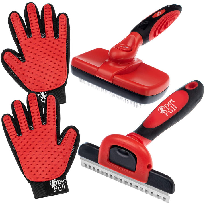 Complete Professional Pet Grooming Kit Self Cleaning Slicker Brush for Dogs &amp; Cats - Pro Grooming Brushes Effectively Reduces Shedding Fur Hair Remover Brush Gloves - Combo Gift Set