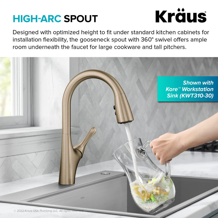 KRAUS KPF-1670MB Esina Dual Function Pull, Faucets for Kitchen Sinks, Single-Handle, 16 3/4 inch, Matte Black