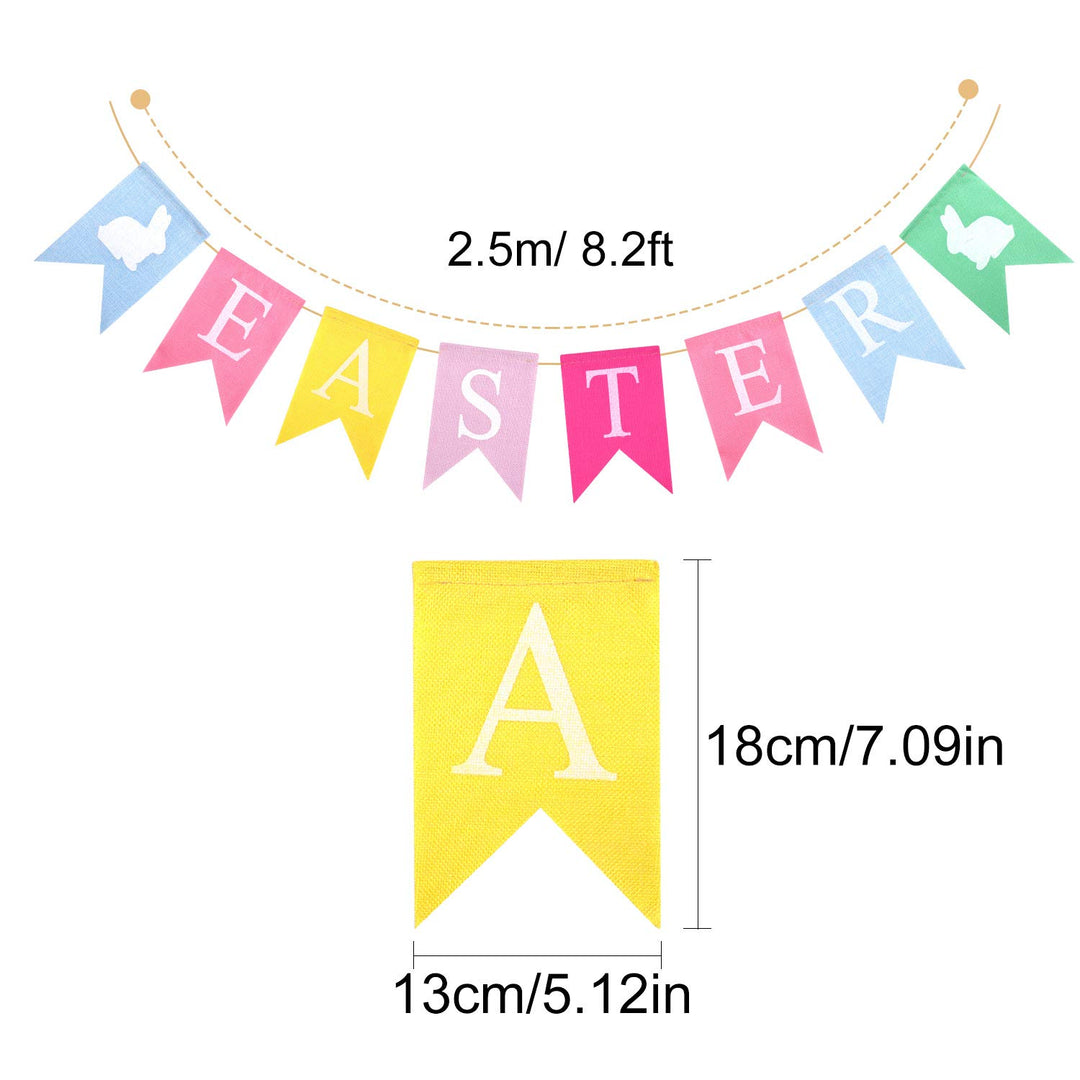2pcs Easter Banners, &#39;Happy Easter&#39; Bunting Garland Decorations, Lightweight Hessian Banner, Pennant Shape, 2.5m Length, Ideal for Party, Indoor &amp; Outdoor, Hand Wash Only