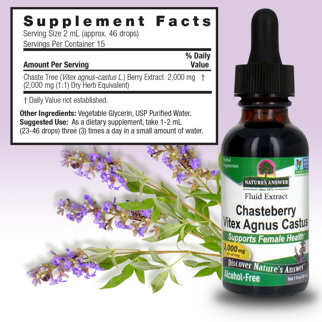 Nature&#39;s Answer Alcohol-Free Vitex Berry, 1-Fluid Ounce | Promotes Hormonal Balance | Ovulation Support | Menopausal Support