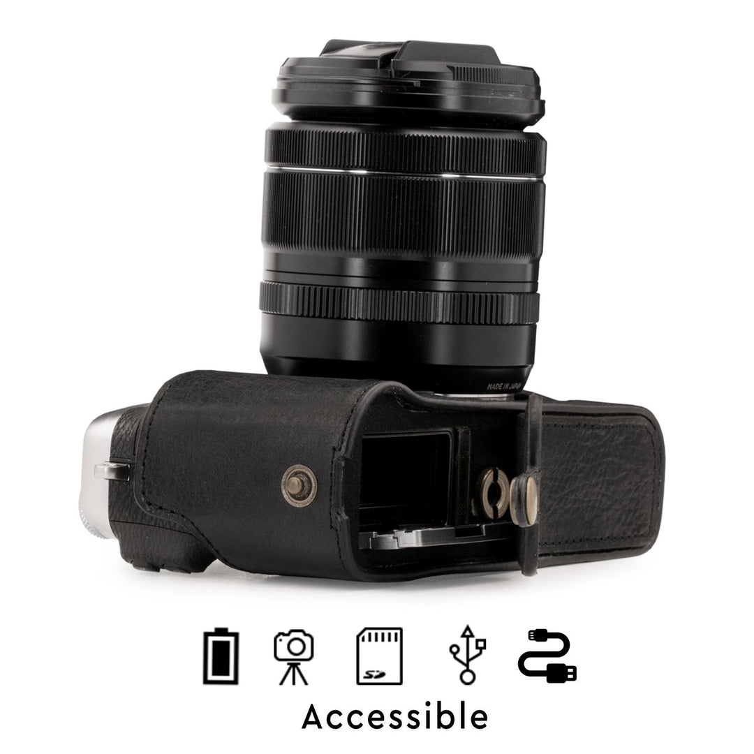 MG1342 Ever Ready Genuine Leather Camera Half Case &amp; Strap Fujifilm X-E3 with Battery Access, Black
