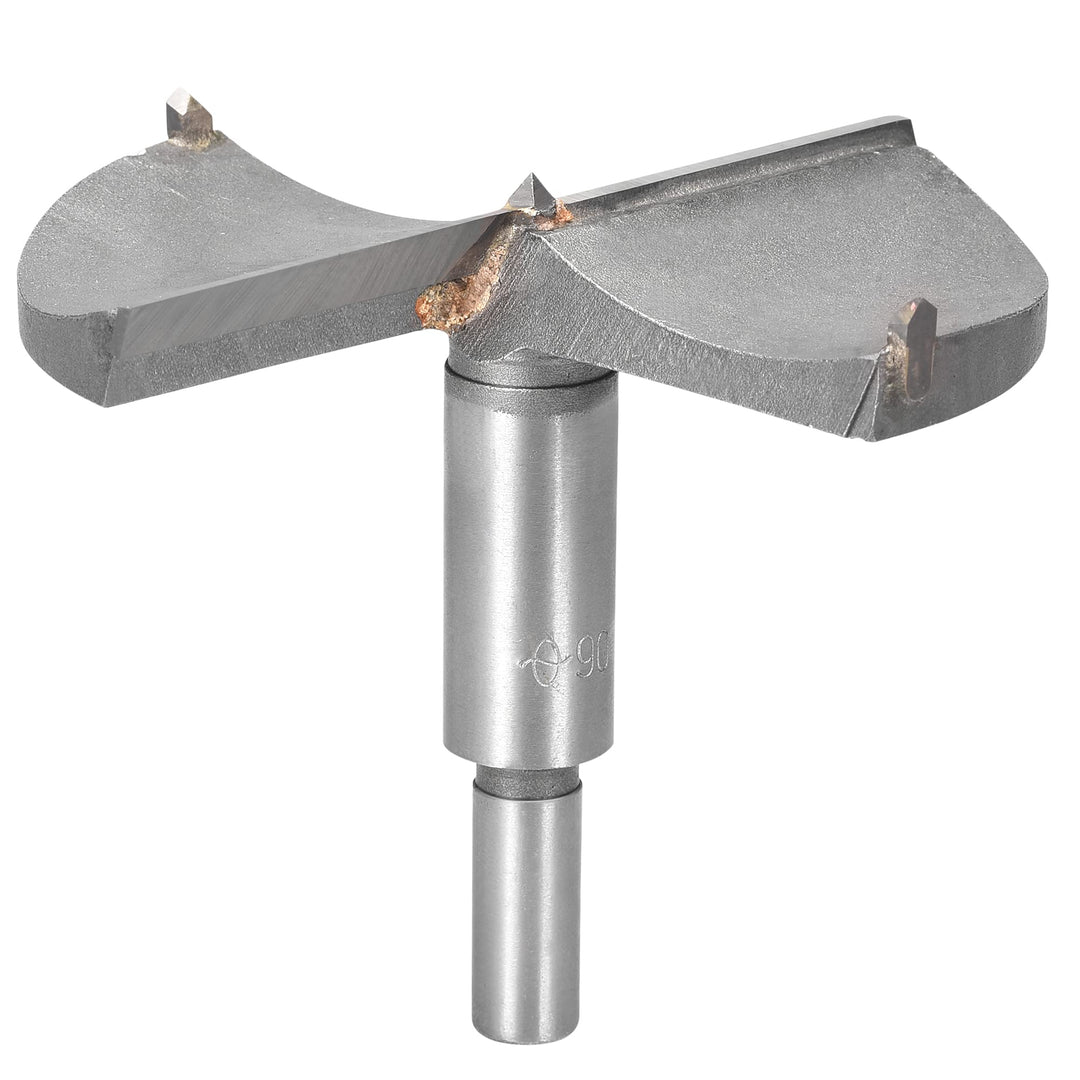 Forstner Wood Boring Drill Bit 90mm Dia. Hole Saw Carbide Alloy Steel Tip Round Shank Cutting Tool for Plywood Wood