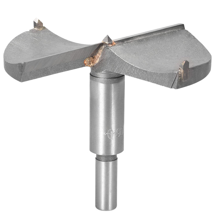 Forstner Wood Boring Drill Bit 90mm Dia. Hole Saw Carbide Alloy Steel Tip Round Shank Cutting Tool for Plywood Wood