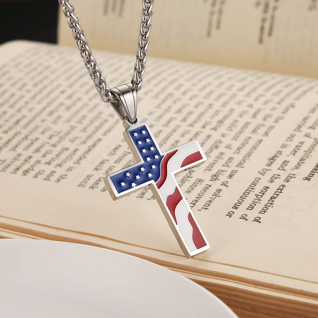 HZMAN American Flag Patriotic Cross Religious Jewelry P
