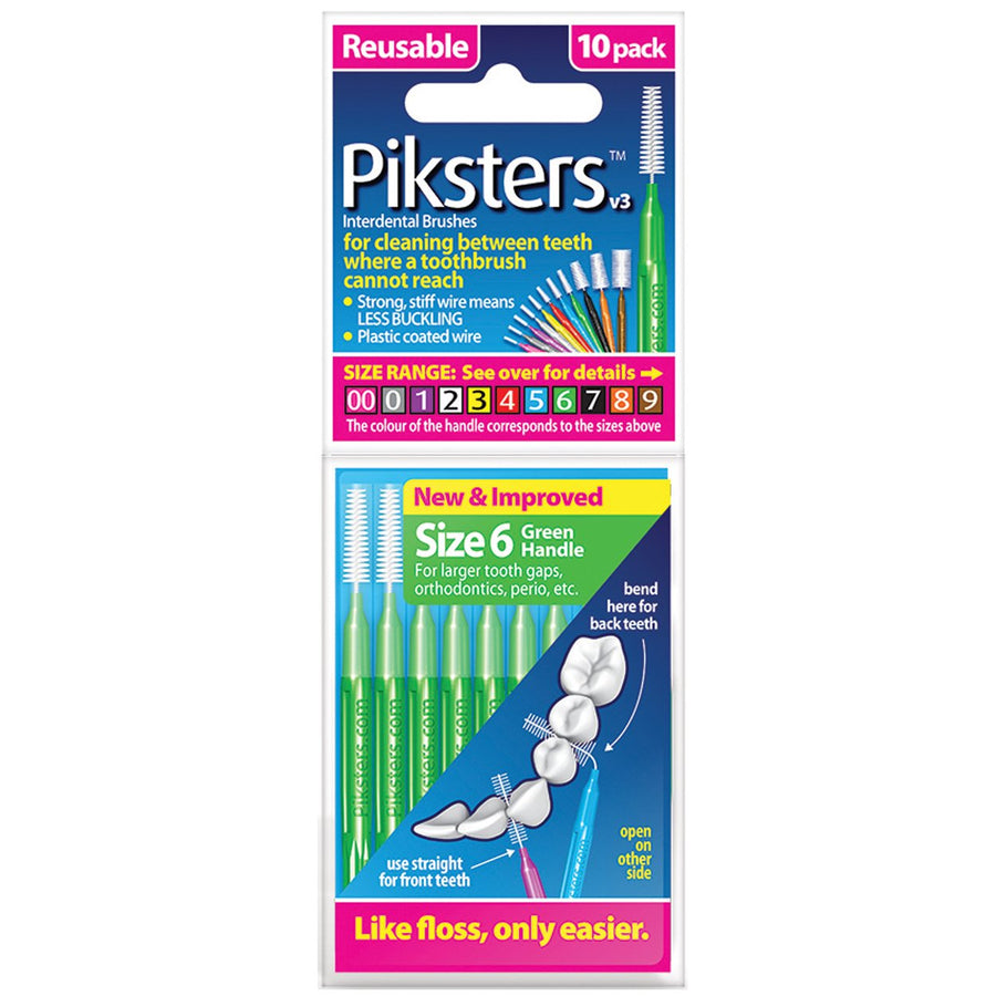 Piksters 0.80 mm Size 6 Green Toothbrush - Pack of 10