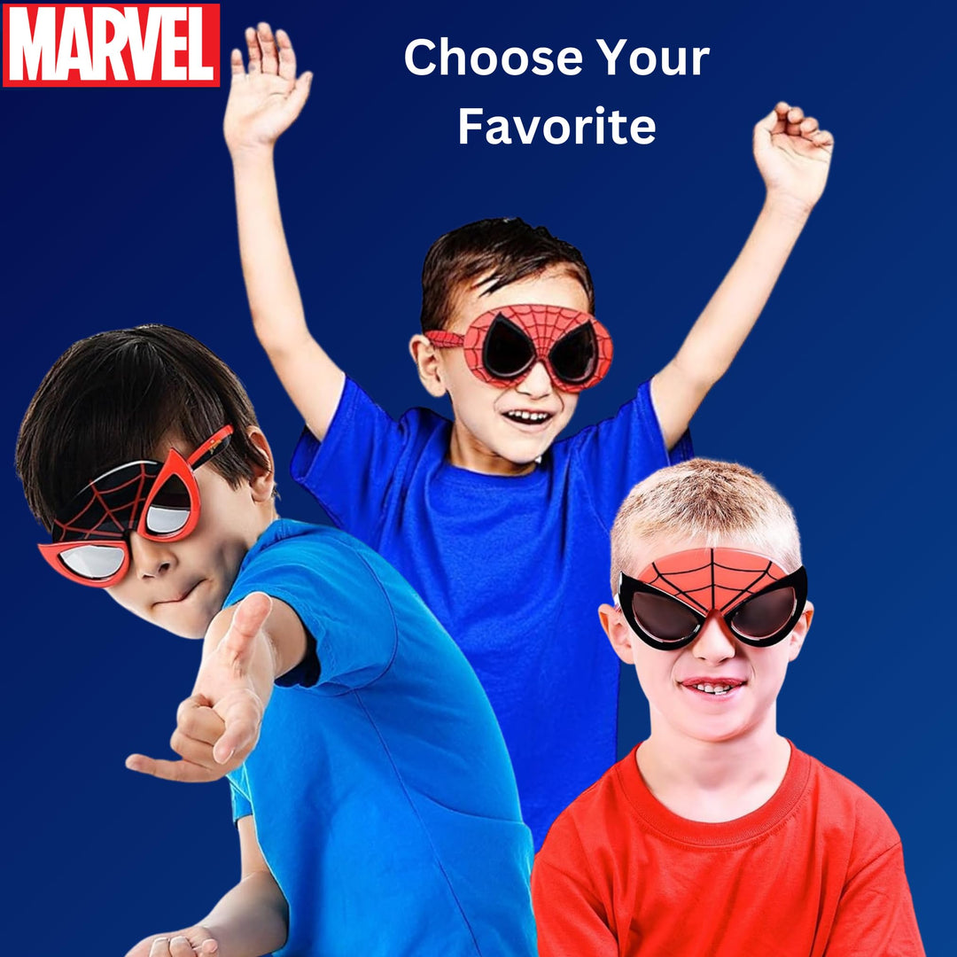 Spider-Man Miles Morales Costume Sunglasses Marvel Accessory, Lil&#39; Characters Mask, Spider-man Party Favors with UV400, Black, Red