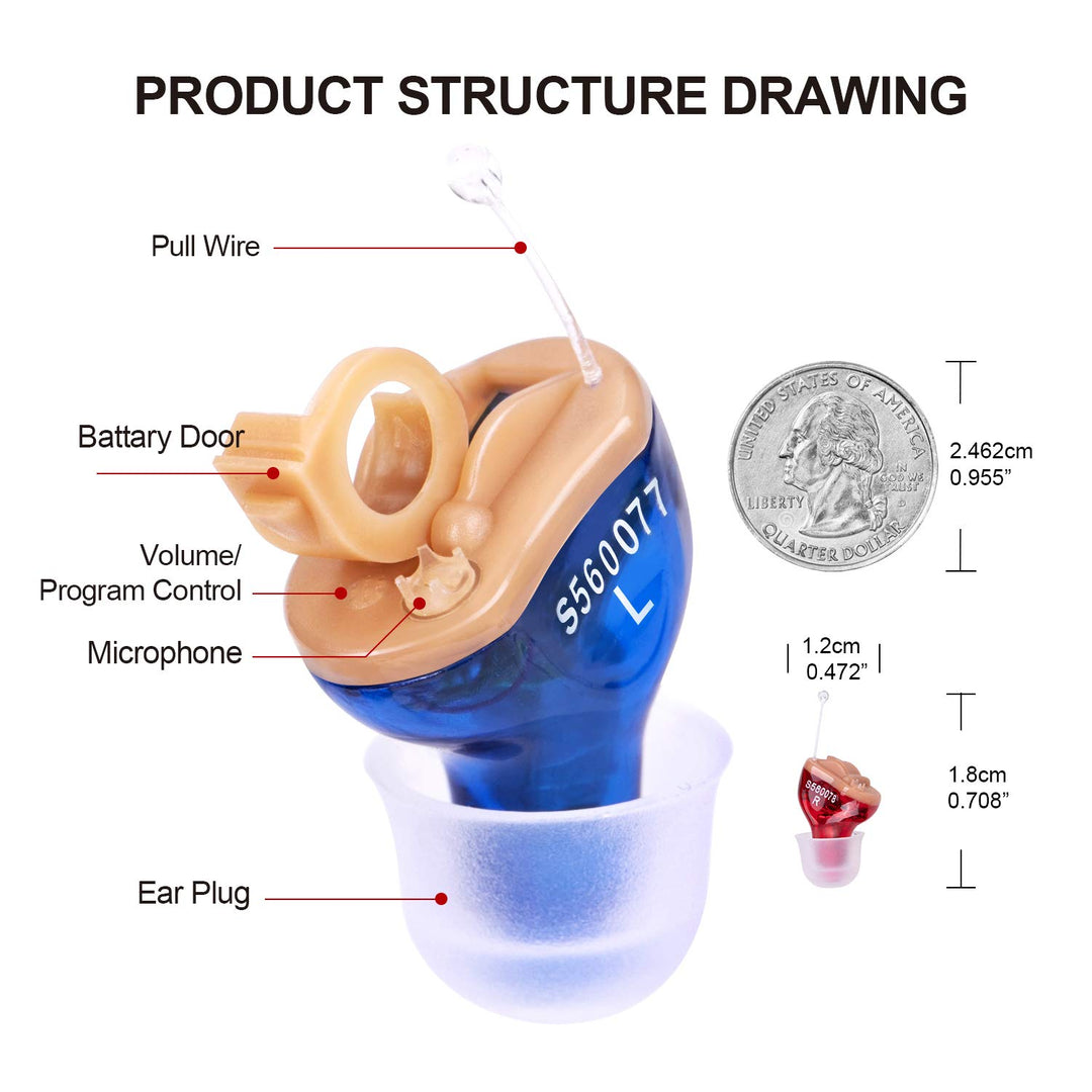 Hearing Amplifier for Seniors Adults Noise-Cancelling - Elderly Assistance Listening, Voice Sound Amplifier Ear Invisible Devices As Seen On TV Hearing Aid Cleaning Tools Included (Blue)