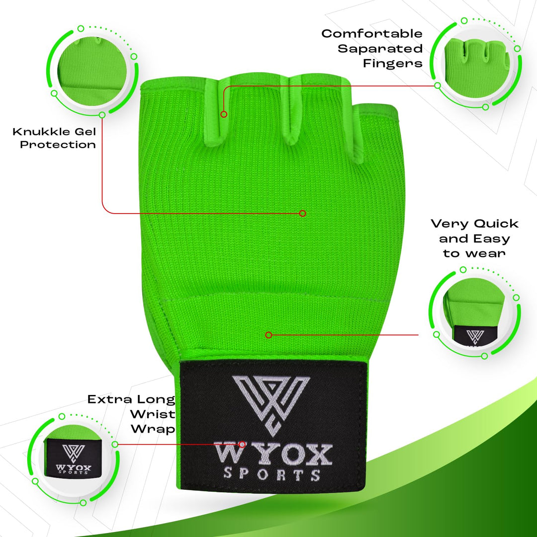 Gel Boxing Hand Wraps Inner Gloves for Men and Women, Quick 80cm Long Wrist Straps, Elasticated Padded Boxing Wraps for Muay Thai, MMA, Kickboxing, Martial Arts Training Bandages (Green, L/XL)