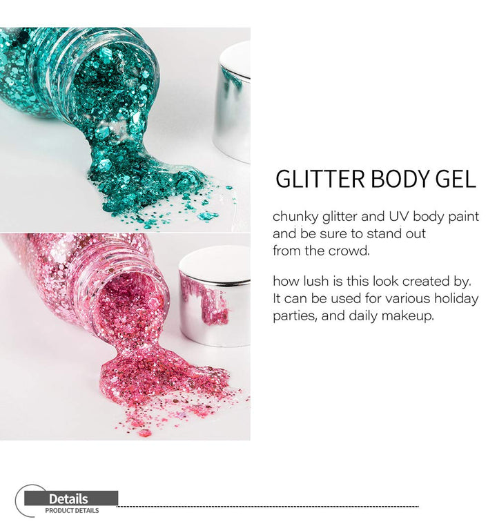 Body Glitter Gel Nail Hair Body Face Flash Eye shadow Glitter Cream Chunky Glitter Mermaid Scale Sequins Christmas Festival Painting New Year Decoration Makeup (White)