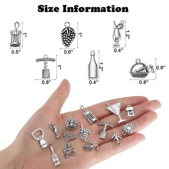 85 Pieces Wine Charms for Jewelry Making Wine Glass Charms Wine Charms for Bracelets Necklace Pendants Wine Themed Charms Craft with a Storage Bag