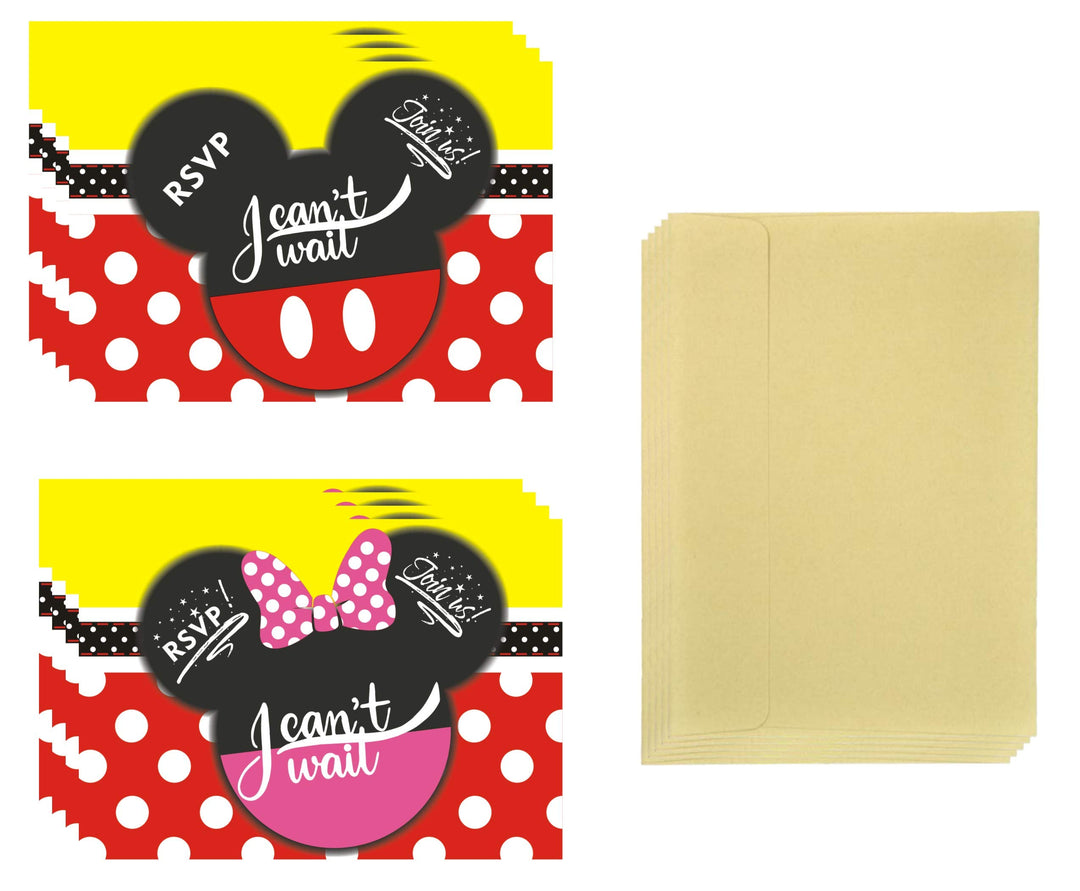 30Pcs Invitations Cards with Envelopes for Kids Birthday Baby Shower Mickey and Minnie Theme Party Supplies