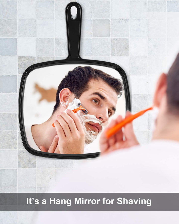 Extra Large Hand Mirror, Salon Barber Hairdressing Handheld Mirror with Handle (Square Black 9 x 12.4)