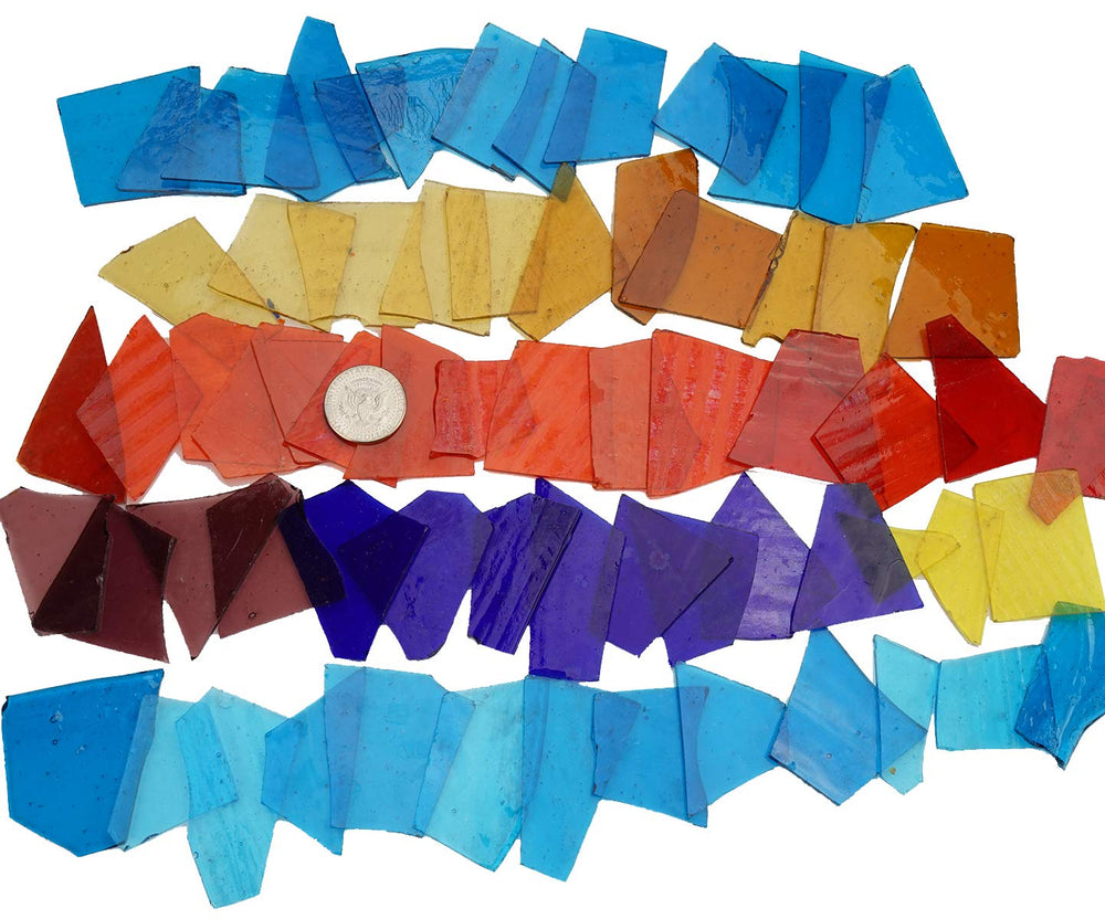 Transparent Textured Stained Glass Pieces Broken Glass Packs Sheets Vibrant Cathedral Glass Mosaic Tiles Supplies for Art Glass Crafts, Irregular Shape and Mixed Colors, 2.2 Pound Value Pack