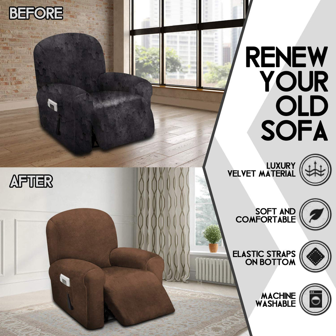 ULTICOR 4-Piece, 1 Seat Recliner Cover, Velvet Stretch 
