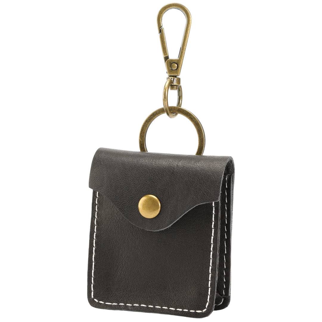 Coin Purse Leather Coin Pouch Small Snap Keychain Wallet Minimalist Coin Holder Bag Change Purse Handmade Leather Accessories Gift (Black)