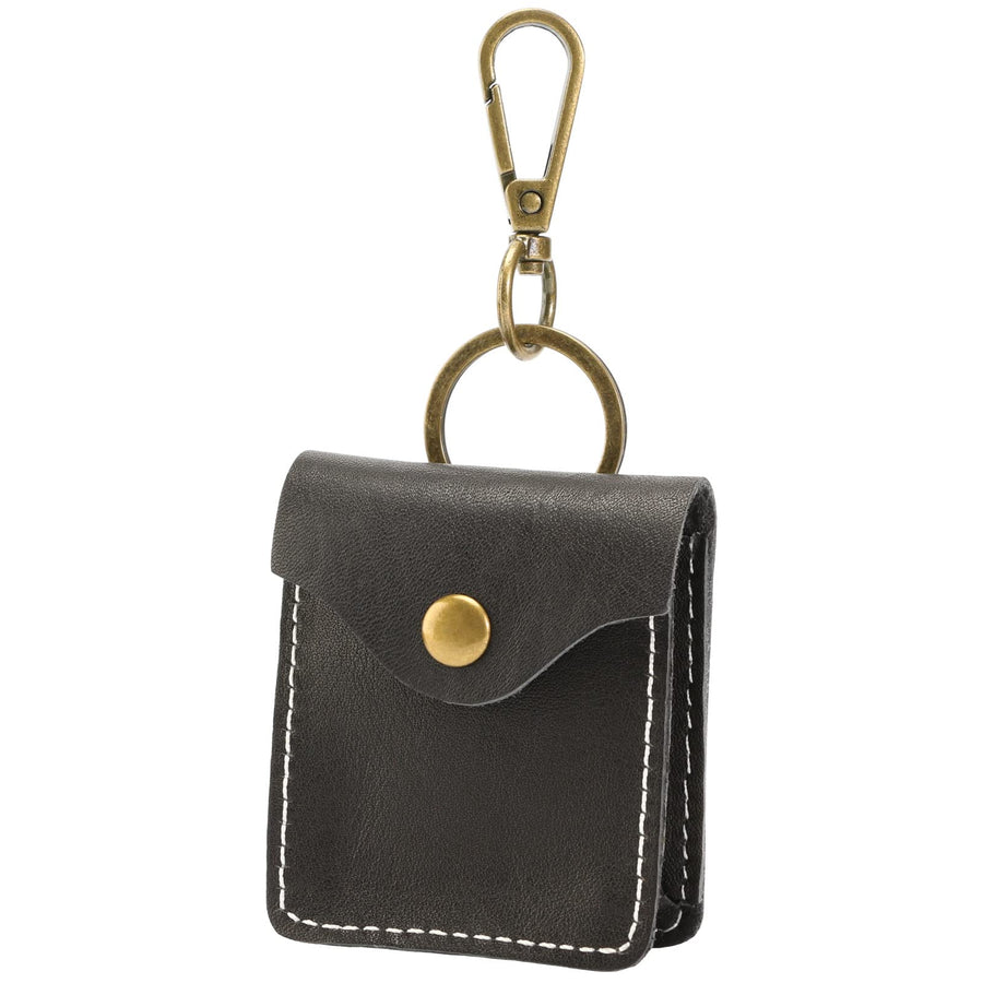 Coin Purse Leather Coin Pouch Small Snap Keychain Wallet Minimalist Coin Holder Bag Change Purse Handmade Leather Accessories Gift (Black)