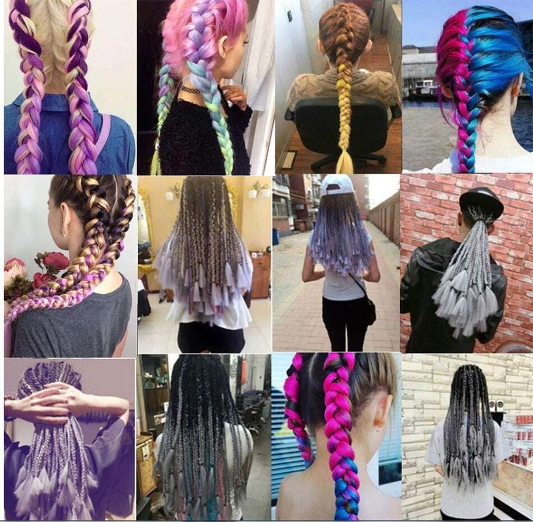 Jumbo Braiding Hair 5PCS/Lot Ombre Kanekalon Pre Stretched Braiding Hair Extensions High Temperature Synthetic Burgundy Blonde Kids Hair 24 Inch Hair for Braiding (black-purple-light purple)