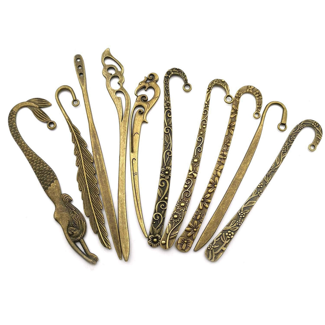 10pcs Craft Supplies Mixed Antique Bronze Bookmark Charms Pendants for Crafting, Jewelry Findings Making Accessory for DIY Necklace Bracelet (M177)