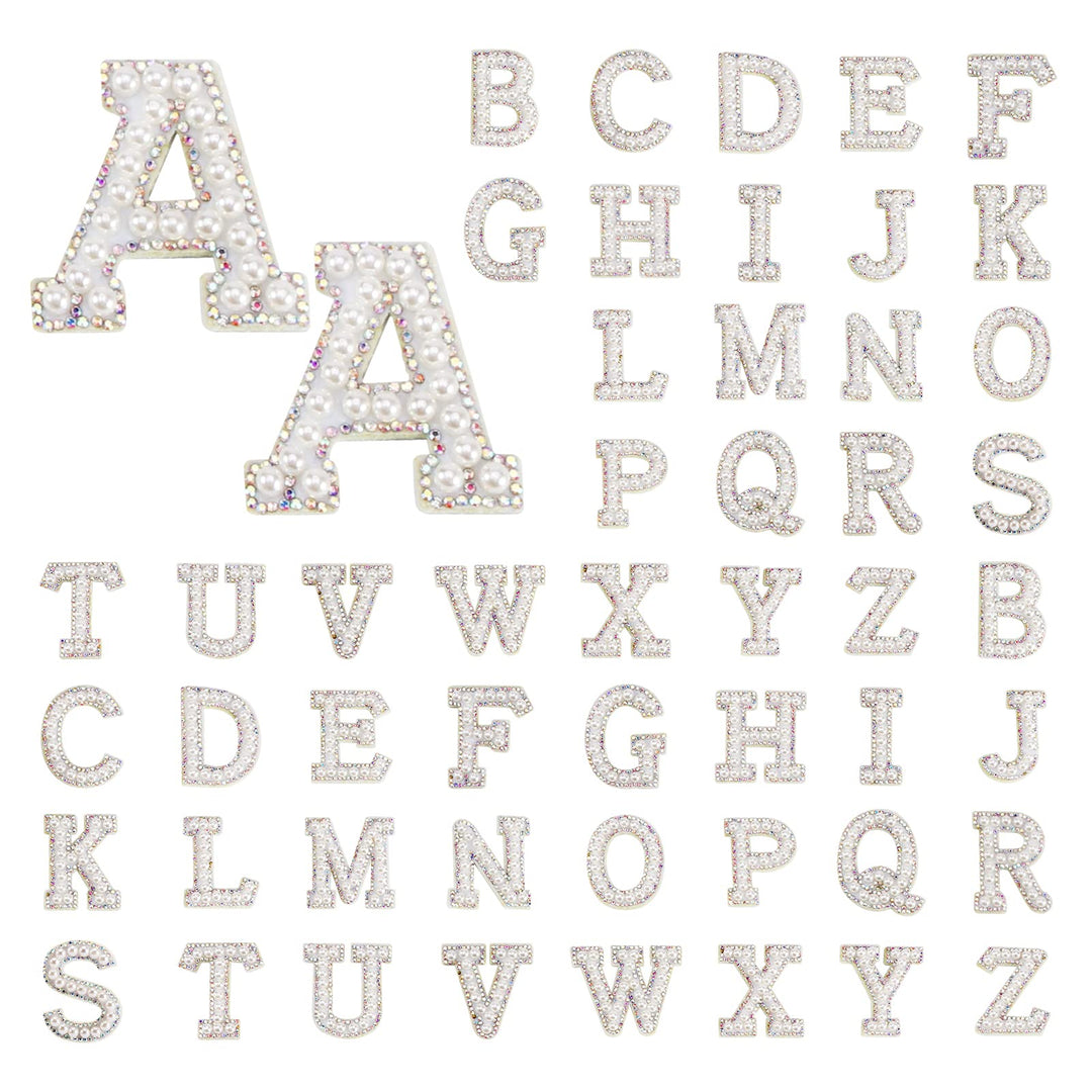 52 pac Ironing Letter Patch A-Z Pearl Rhinestone English Letter Patch, White Letter Patch Letter Embroidery Patch Clothing Jeans Hat Shoe Bag DIY Decoration