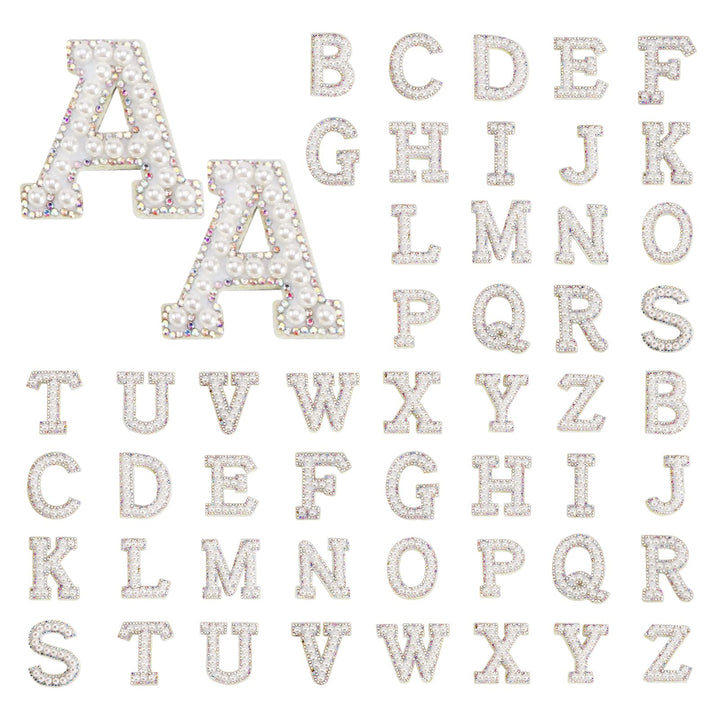 52 pac Ironing Letter Patch A-Z Pearl Rhinestone English Letter Patch, White Letter Patch Letter Embroidery Patch Clothing Jeans Hat Shoe Bag DIY Decoration