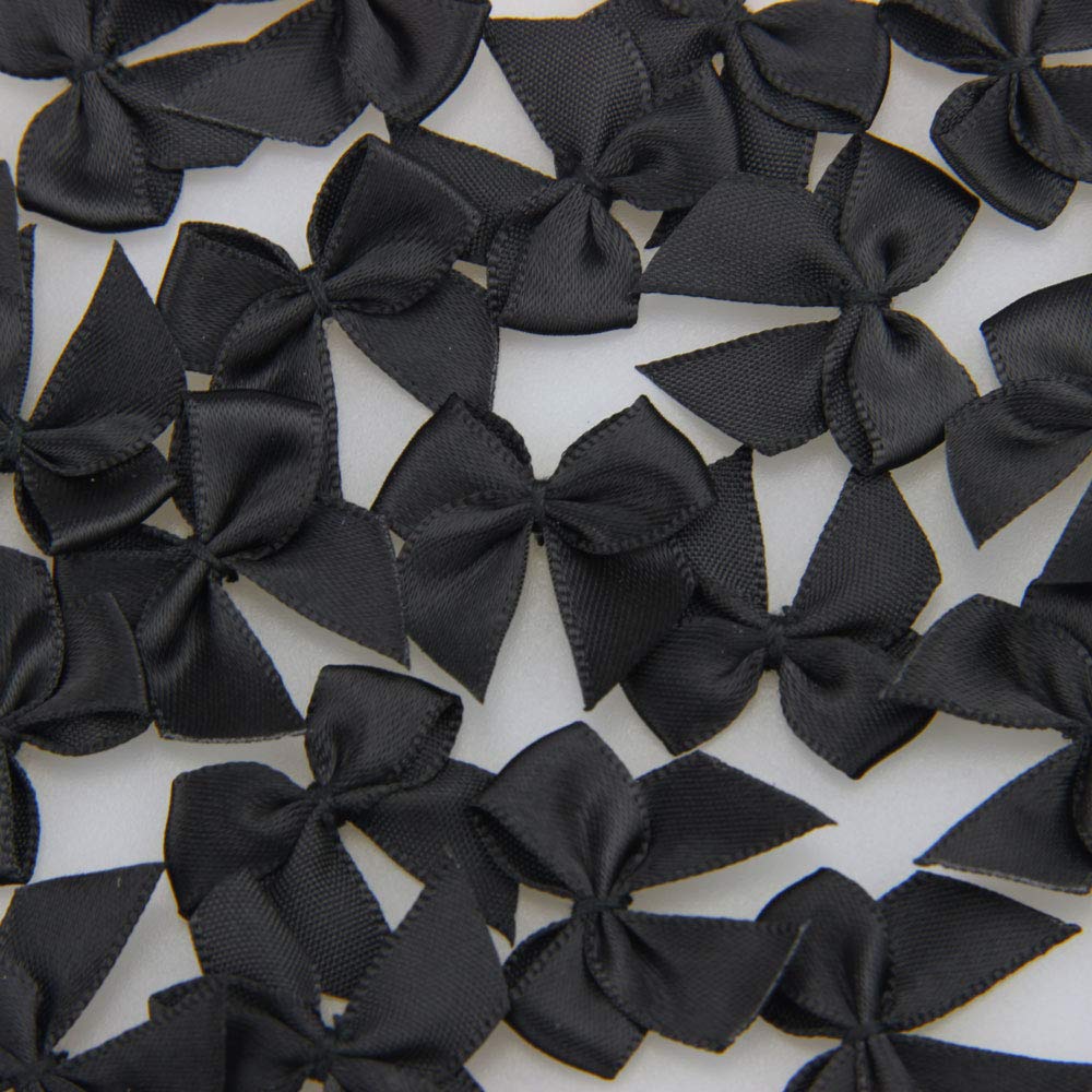 50pcs Boutique Mini Black Satin Ribbon Bows Flowers Appliques DIY Craft for Sewing Scrapbooking Wedding and Gift