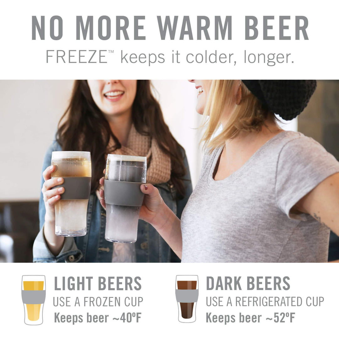 Freeze Beer Glasses, Frozen Beer Mugs, Freezable Pint Glass Set, Insulated Beer Glass to Keep Your Drinks Cold, Double Walled Insulated, 16oz, Grey