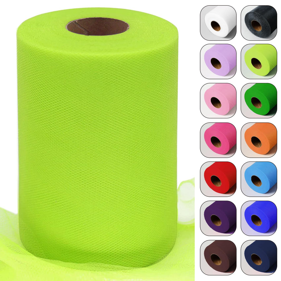 Fluorescent Green Tulle Fabric Roll 6 Inch by 100 Yards (300 feet) Sheer Tulle Netting Spool Tulle Ribbon for Halloween Decoration Tutu Skirt Gift Wrapping Wedding Baby Shower Party DIY Crafts